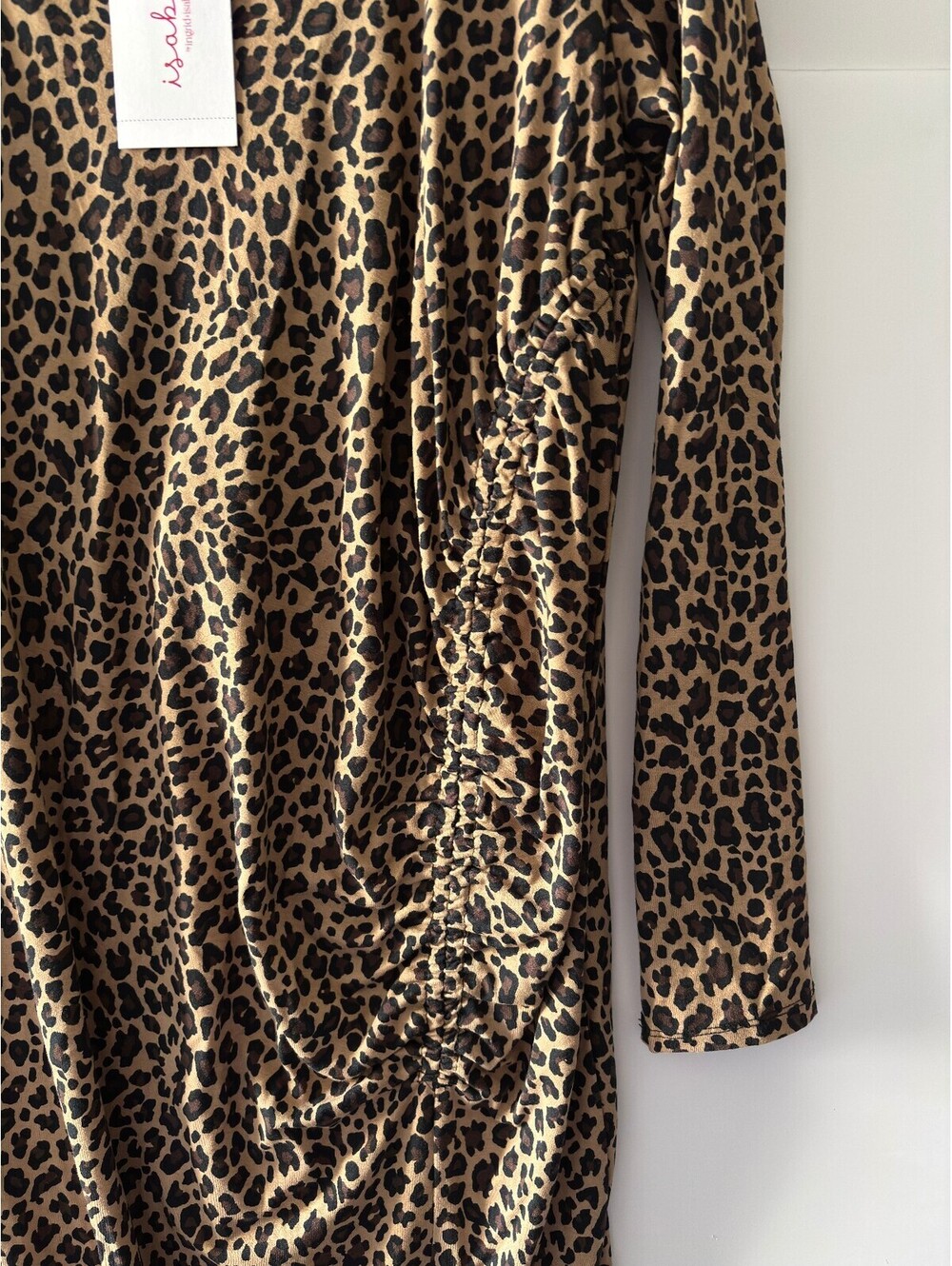 Isabel Leopard Print Long Sleeve Draped Dress size Large NWT - Picture 5 of 7